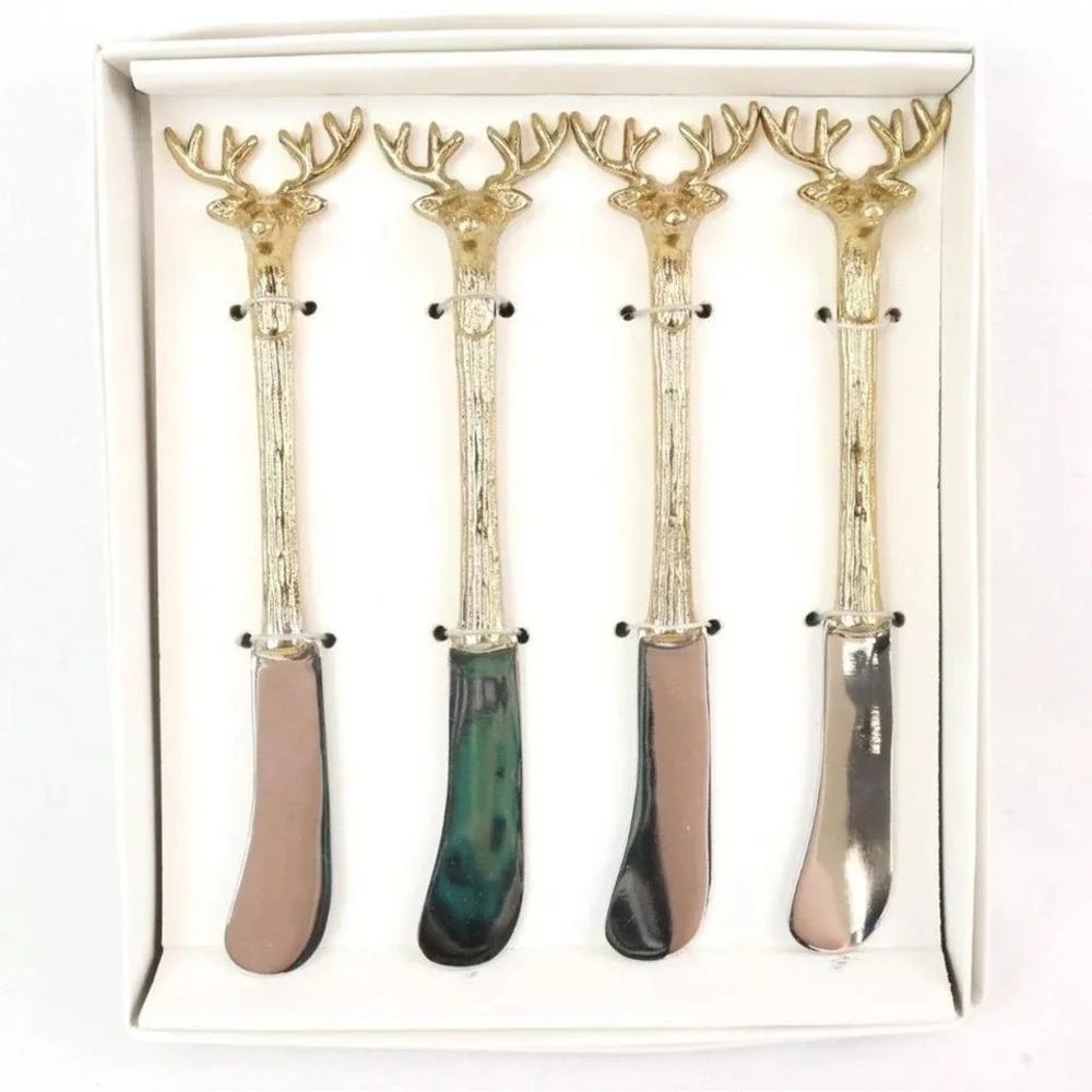Zodax Peura Stag's Head Assorted Steel/Brass Silverware in Silver Lot of 5‎